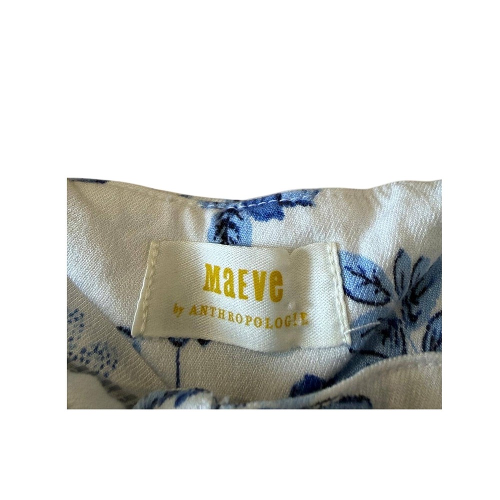 Maeve Anthropologie Linen Blend Wide Leg Pants Blue White Floral Toile Sz US 12 - Picture 3 of 8